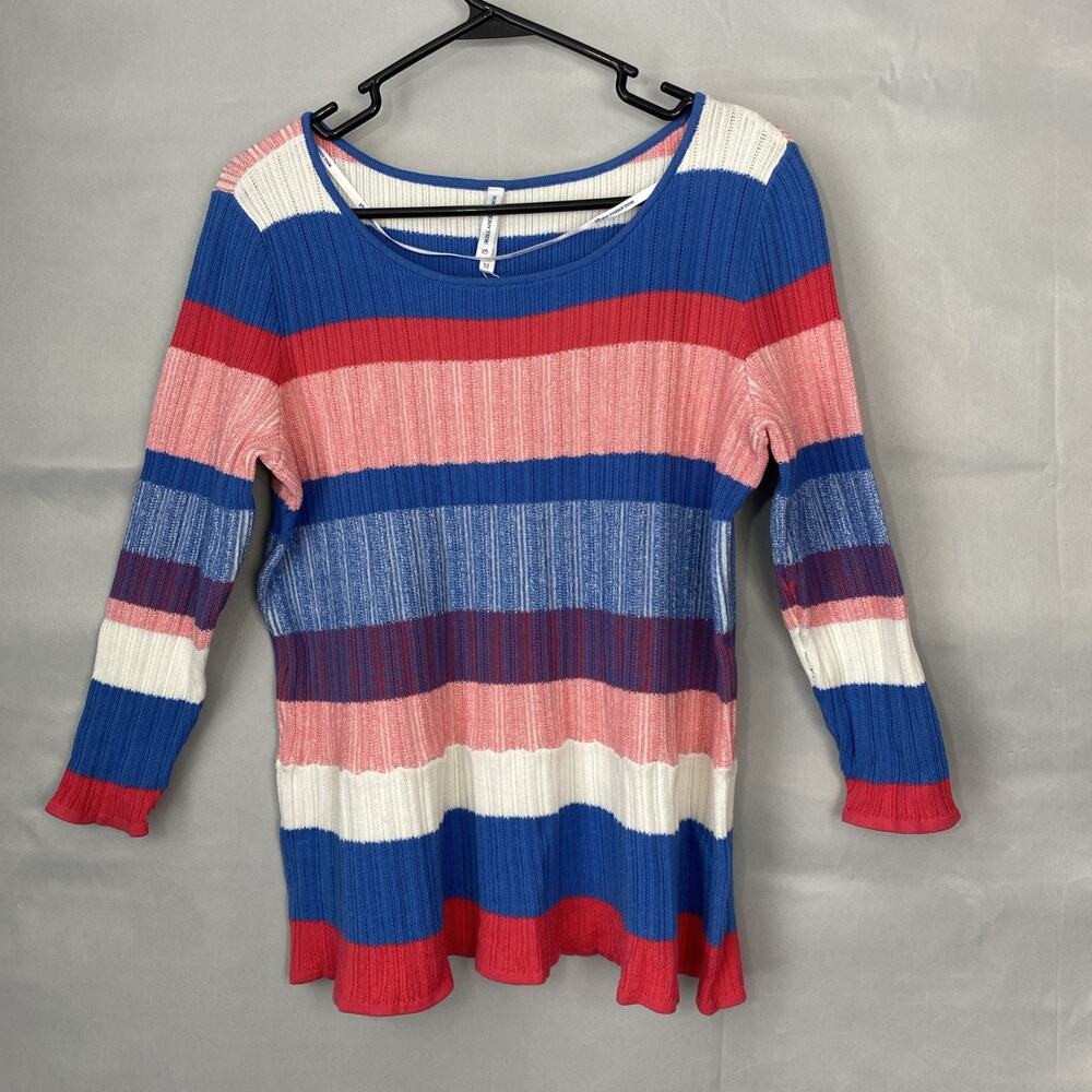 NWT Southern Tide Sweater Womens M Striped Nautical 3/4 Slv Popover Silk Blend